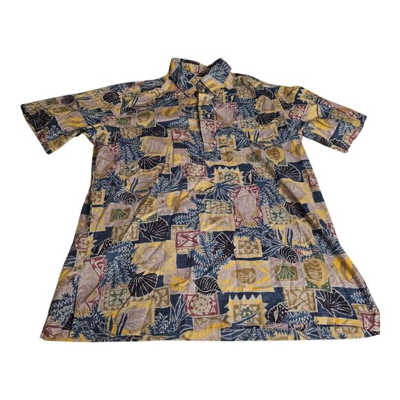 Hilo Hattie Made Hawaii Blue Beach Shells SHORT SLEEVE POLO SHIRT Medium - Picture 1 of 3